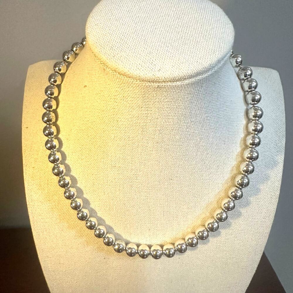 Chaps Necklace Silver tone Ball Preppy Summer Statement Costume Jewelry Retro